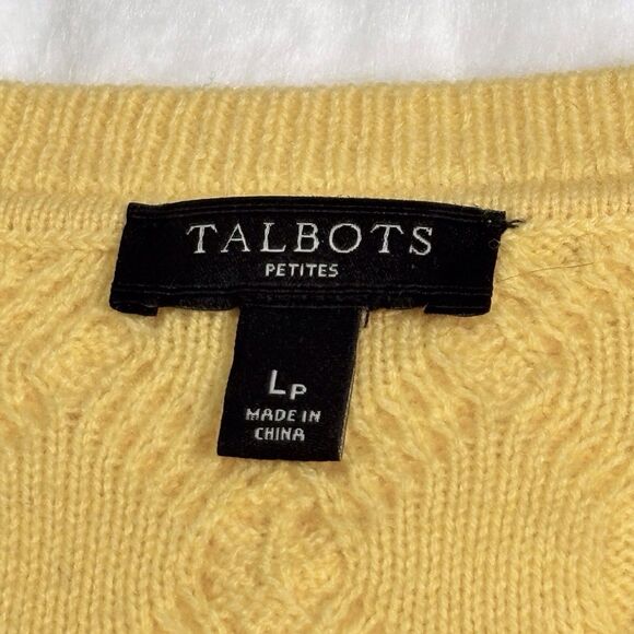 Talbots Cable Knit Sweater Lambswool Blend Fisherman Women’s Large Petite Yellow - Picture 7 of 8